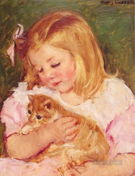  hijo Pintura al %C3%B3leo - Sara Holding A Cat es madre de hijos, Mary Cassatt
